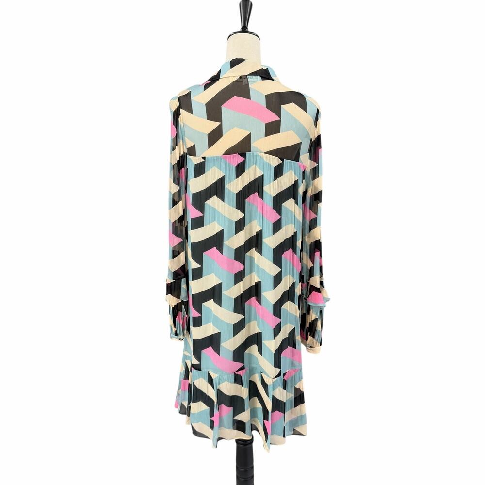 Diane von Furstenberg Heidi Geometric Rectangle Print Long Sleeve Shirt Dress - Picture 5 of 13